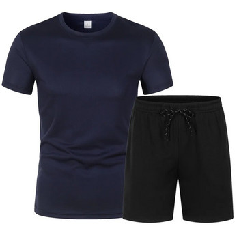 Маркова едноцветна мъжка тениска + панталон Костюм Спорт на открито Ежедневни мъжки и дамски същия стил