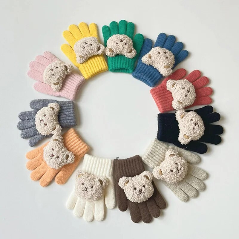 Aranyos medvegyerekkesztyűk ősz tél meleg ötujjas gyapjúkesztyű lányoknak fiúknak kültéri hó gyerektartozékok 3-7 év