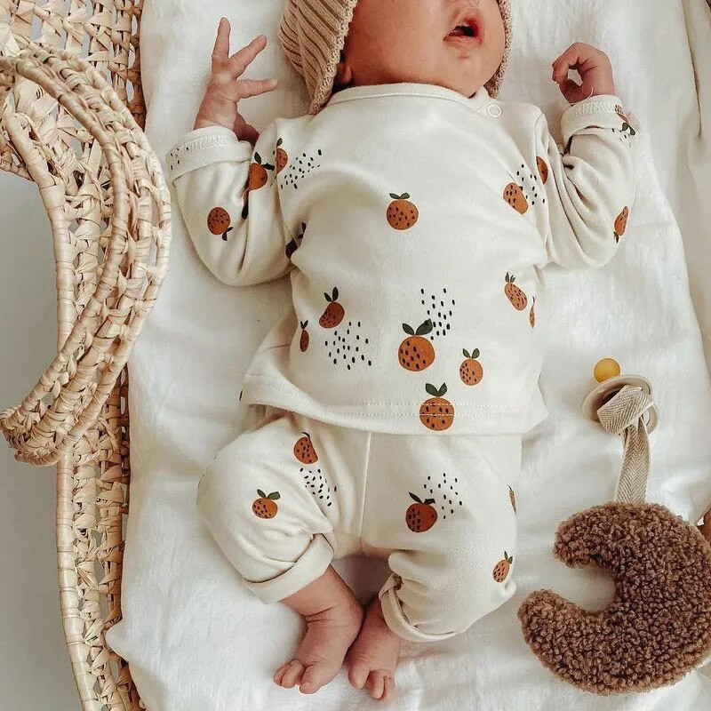 0-36M babaruha szett Biopamut baba fiú lány ruhák gyümölcsmintás baba pizsama hosszú ujjú otthoni ruházat alkalmi ruhák