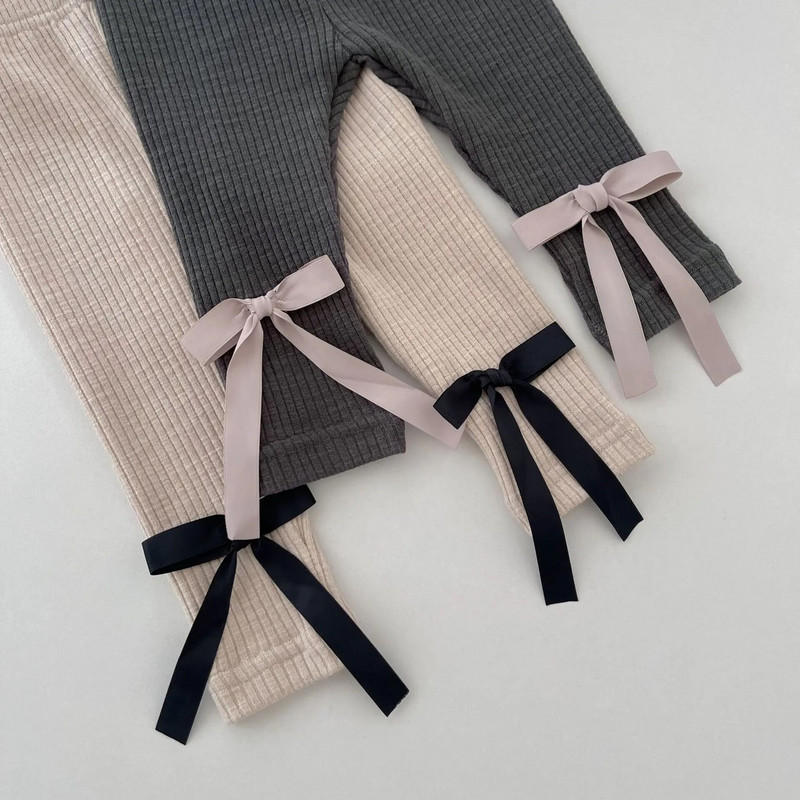 Νέο μωρό βαμβακερό κολάν Μασίφ Βρεφικό Stretch Παντελόνι Μικρό Κοριτσάκι Φιόγκος Κολάν Παιδικό Παντελόνι Φθινοπωρινά Βρεφικά Ρούχα 0-24M