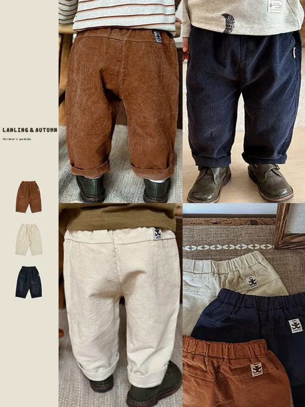 Toamnă Pantaloni noi din velur pentru bebeluși Sugari Băieți Pantaloni casual vintage, uni, Pantaloni harem pentru copii mici, haine solide pentru copii