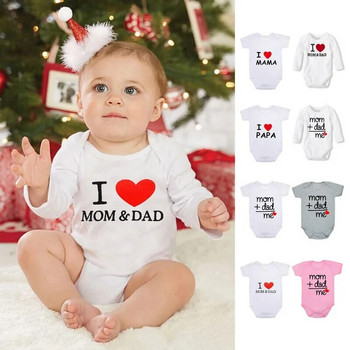 Летни бебешки дрехи за новородени I Love Mom & Dad Сладки гащеризони за малки деца Момчета Момичета Памучни бодита с дълъг/къс ръкав