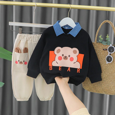 Seturi de îmbrăcăminte pentru bebeluși băieți 2023, stil la modă, bumbac, ursuleț cu mânecă lungă, de la 1 la 5 ani, pentru copii, îmbrăcăminte pentru sugari