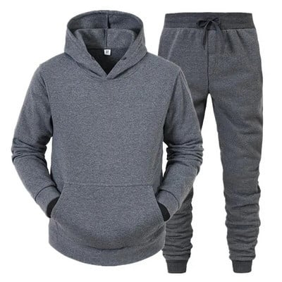 Trening casual de culoare solidă pentru bărbați Pulover Topuri cu glugă și pantaloni cu șnur Costume din două piese Jogging fitness ținute sport