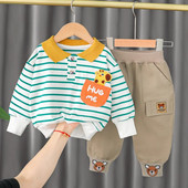 Haina pentru baieti Costum Babi 2023 toamna nou din bumbac cu dungi din desene animate cu maneca lunga costum pentru copii haine pentru bebelusi seturi de imbracaminte pentru bebelusi