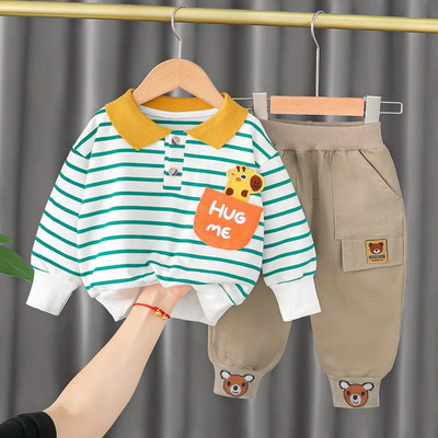 Haina pentru baieti Costum Babi 2023 toamna nou din bumbac cu dungi din desene animate cu maneca lunga costum pentru copii haine pentru bebelusi seturi de imbracaminte pentru bebelusi