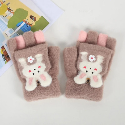 Παιδικά Μαθητικά Κορεάτικα Γάντια Ιππασίας Χαριτωμένα πλεκτά με μισό δάχτυλο βελούδινα χοντρά ζεστά κοριτσίστικα γάντια μωρά Χαριτωμένα κινούμενα σχέδια για αγόρια παιδικά γάντια