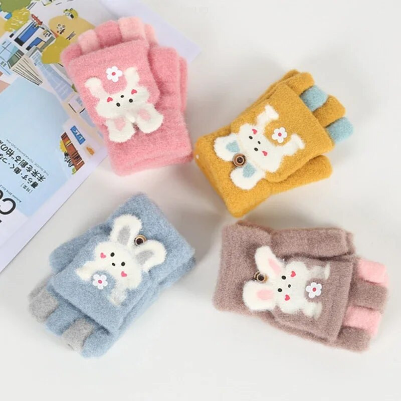 Παιδικά Μαθητικά Κορεάτικα Γάντια Ιππασίας Χαριτωμένα πλεκτά με μισό δάχτυλο βελούδινα χοντρά ζεστά κοριτσίστικα γάντια μωρά Χαριτωμένα κινούμενα σχέδια για αγόρια παιδικά γάντια