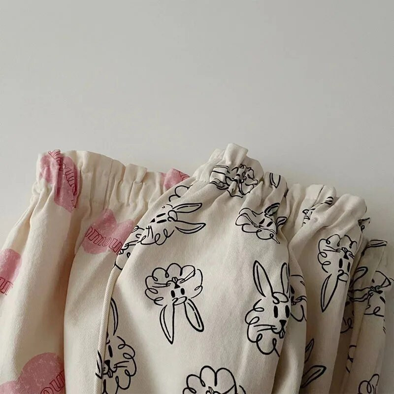 2023. aasta suvi, uued beebipüksid, vabad püksid, armsad jänku-südameprintsiga tüdrukud, kõrge vöökohaga vabaaja püksid, puuvillased imikute haaremipüksid, beebiriided