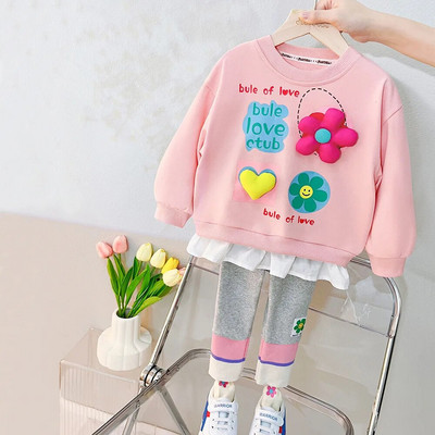 Haine pentru fetiță Model desen animat 0-4A 2023 Primăvară și toamnă Costum cu mâneci lungi Fată Top din dantelă + Pantaloni casual Fată Costum 2buc