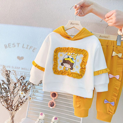 Haine pentru fetiță Model desen animat 0-4A 2023 Primăvară și toamnă Costum cu mâneci lungi Fată Top din dantelă + Pantaloni casual Fată Costum 2buc