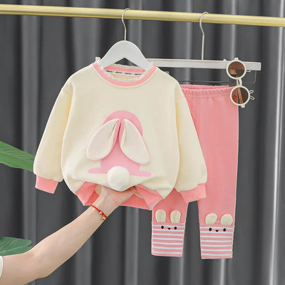 Haine pentru fetiță Model desen animat 0-4A 2023 Primăvară și toamnă Costum cu mâneci lungi Fată Top din dantelă + Pantaloni casual Fată Costum 2buc