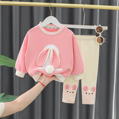 Haine pentru fetiță Model desen animat 0-4A 2023 Primăvară și toamnă Costum cu mâneci lungi Fată Top din dantelă + Pantaloni casual Fată Costum 2buc