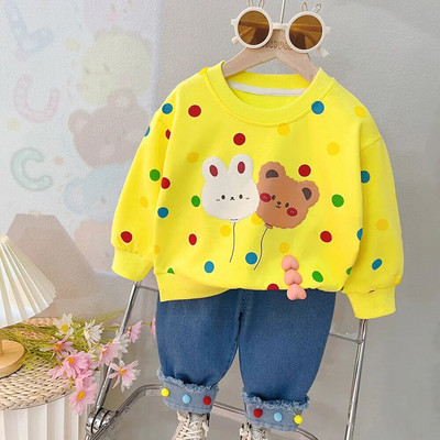 Haine pentru fetiță Model desen animat 0-4A 2023 Primăvară și toamnă Costum cu mâneci lungi Fată Top din dantelă + Pantaloni casual Fată Costum 2buc