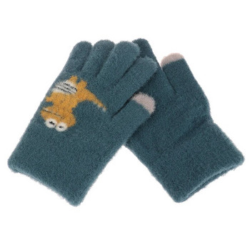 Зимни детски удебелени плетени ръкавици 3-9 години Сладък анимационен малък динозавър Детски ръкавици с цял пръст за колоездене на открито Play Boys