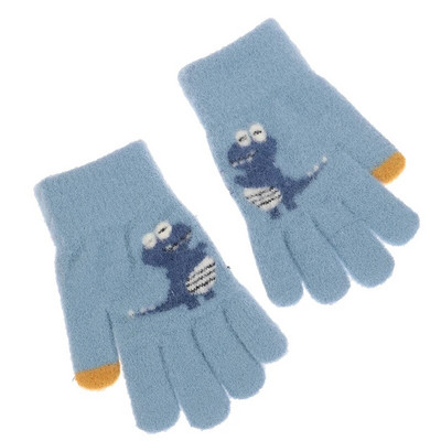 Mănuși tricotate îngroșate pentru copii de iarnă 3-9 ani Mănuși pentru copii cu degetul plin de dinozaur mic de desene animate drăguțe pentru ciclism în aer liber Joacă băieți