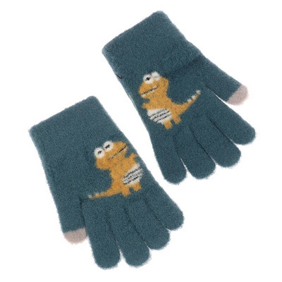 Mănuși tricotate îngroșate pentru copii de iarnă 3-9 ani Mănuși pentru copii cu degetul plin de dinozaur mic de desene animate drăguțe pentru ciclism în aer liber Joacă băieți