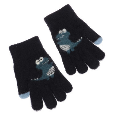 Mănuși tricotate îngroșate pentru copii de iarnă 3-9 ani Mănuși pentru copii cu degetul plin de dinozaur mic de desene animate drăguțe pentru ciclism în aer liber Joacă băieți