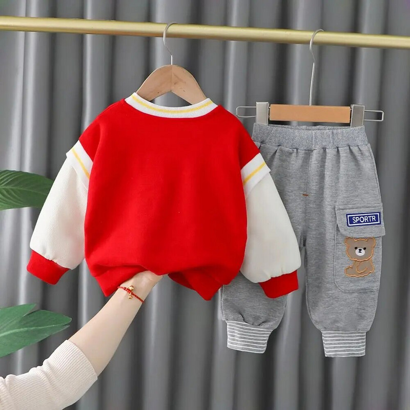 Beebipoiste rõivakarukomplektid poiste kevad- ja sügisene võrkpunane kostüüm, pikkade varrukatega 1–4-aastastele lastele, laste kostüümid, väikelaste spordiriietus