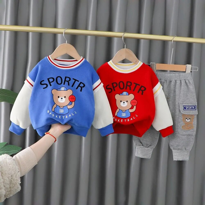 Beebipoiste rõivakarukomplektid poiste kevad- ja sügisene võrkpunane kostüüm, pikkade varrukatega 1–4-aastastele lastele, laste kostüümid, väikelaste spordiriietus