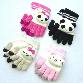 Παιδικά χαριτωμένα κινούμενα σχέδια Panda Cat Fleece Γάντια Χειμερινά πλεκτά Γάντια Αγόρια Κορίτσια Μαλακά ζεστά γάντια Δώρο Βελούδινο Χοντρό Παιδιά Guantes