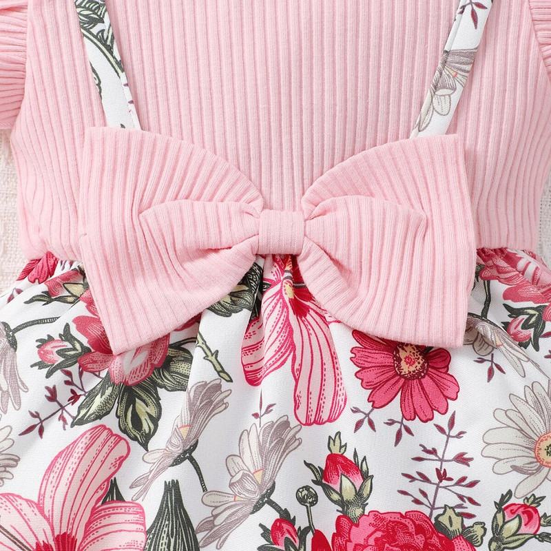 Rochii de vară drăguțe pentru bebeluși pentru fetițe, cu volan, cu mâneci cu curea, rochie mozaică, la modă pentru sugari, fustă imprimată cu flori