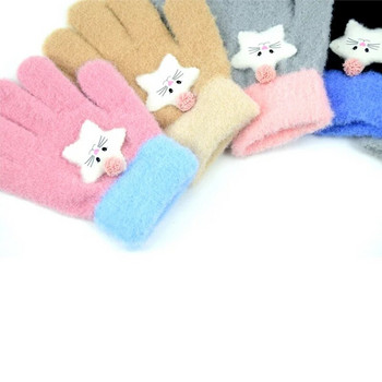 Момичета Момчета Зимни плетени ръкавици Модни анимационни котки Топли ръкавици за деца Деца Малки деца На открито Ветроустойчиви сладки ръкавици