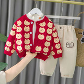 BoysClothes Σετ 3 τμχ Πουκάμισο καρδιένιο και παντελόνι 2022 Fashion Βαμβακερό Υλικό μακρυμάνικο 1 έως 4 ετών Παιδικά παιδικά κοστούμια