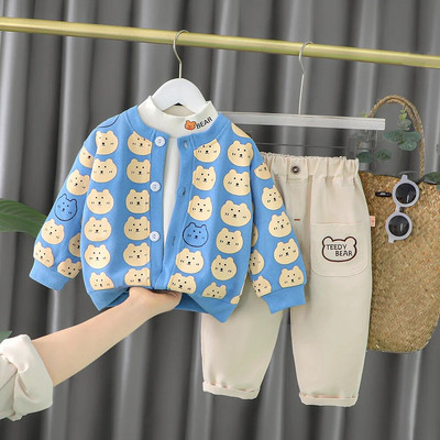 BoysClothes Σετ 3 τμχ Πουκάμισο καρδιένιο και παντελόνι 2022 Fashion Βαμβακερό Υλικό μακρυμάνικο 1 έως 4 ετών Παιδικά παιδικά κοστούμια