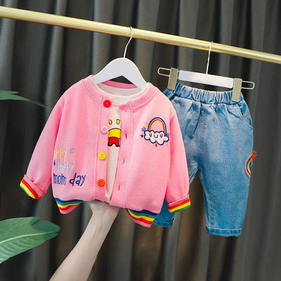 BoysClothes Σετ 3 τμχ Πουκάμισο καρδιένιο και παντελόνι 2022 Fashion Βαμβακερό Υλικό μακρυμάνικο 1 έως 4 ετών Παιδικά παιδικά κοστούμια