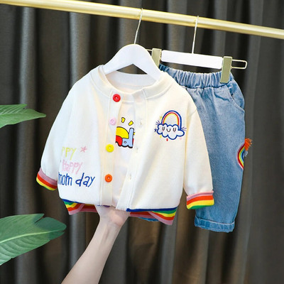 BoysClothes Σετ 3 τμχ Πουκάμισο καρδιένιο και παντελόνι 2022 Fashion Βαμβακερό Υλικό μακρυμάνικο 1 έως 4 ετών Παιδικά παιδικά κοστούμια