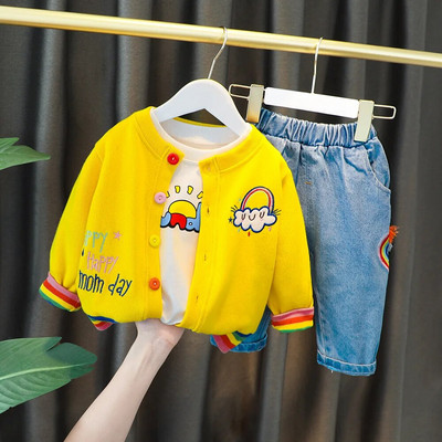 BoysClothes Σετ 3 τμχ Πουκάμισο καρδιένιο και παντελόνι 2022 Fashion Βαμβακερό Υλικό μακρυμάνικο 1 έως 4 ετών Παιδικά παιδικά κοστούμια