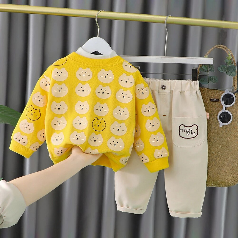 BoysClothes Σετ 3 τμχ Πουκάμισο καρδιένιο και παντελόνι 2022 Fashion Βαμβακερό Υλικό μακρυμάνικο 1 έως 4 ετών Παιδικά παιδικά κοστούμια