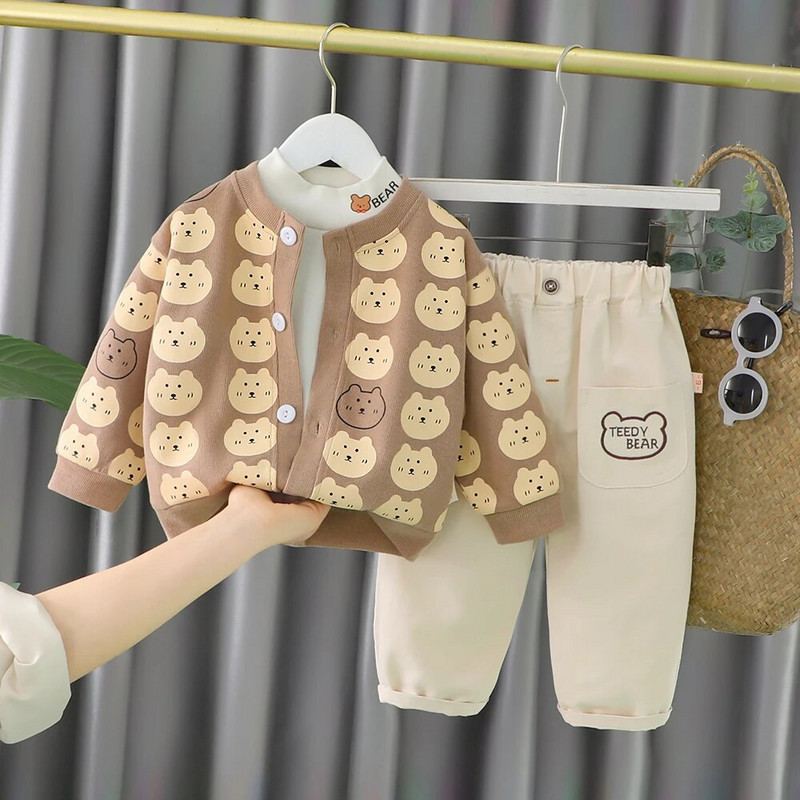 BoysClothes Σετ 3 τμχ Πουκάμισο καρδιένιο και παντελόνι 2022 Fashion Βαμβακερό Υλικό μακρυμάνικο 1 έως 4 ετών Παιδικά παιδικά κοστούμια