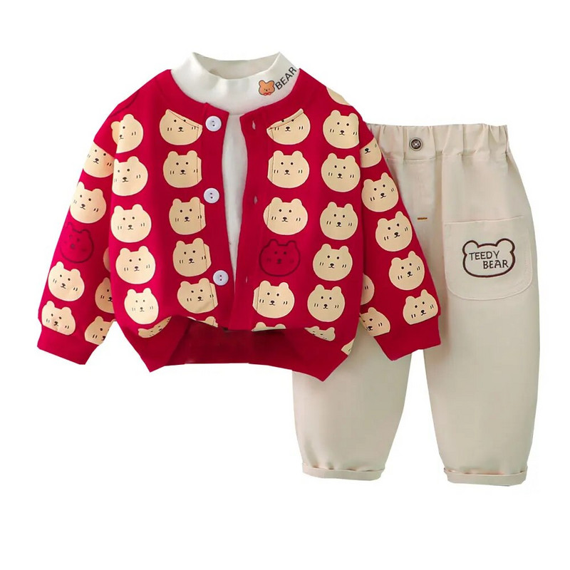 BoysClothes Σετ 3 τμχ Πουκάμισο καρδιένιο και παντελόνι 2022 Fashion Βαμβακερό Υλικό μακρυμάνικο 1 έως 4 ετών Παιδικά παιδικά κοστούμια