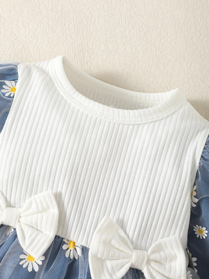 Rochii pentru fetiță Rochii cu fundă cu mânecă lungă de toamnă pentru fete prințesă coreeană cu plasă rochie imprimeu margarete ținute rochie pentru bebeluși