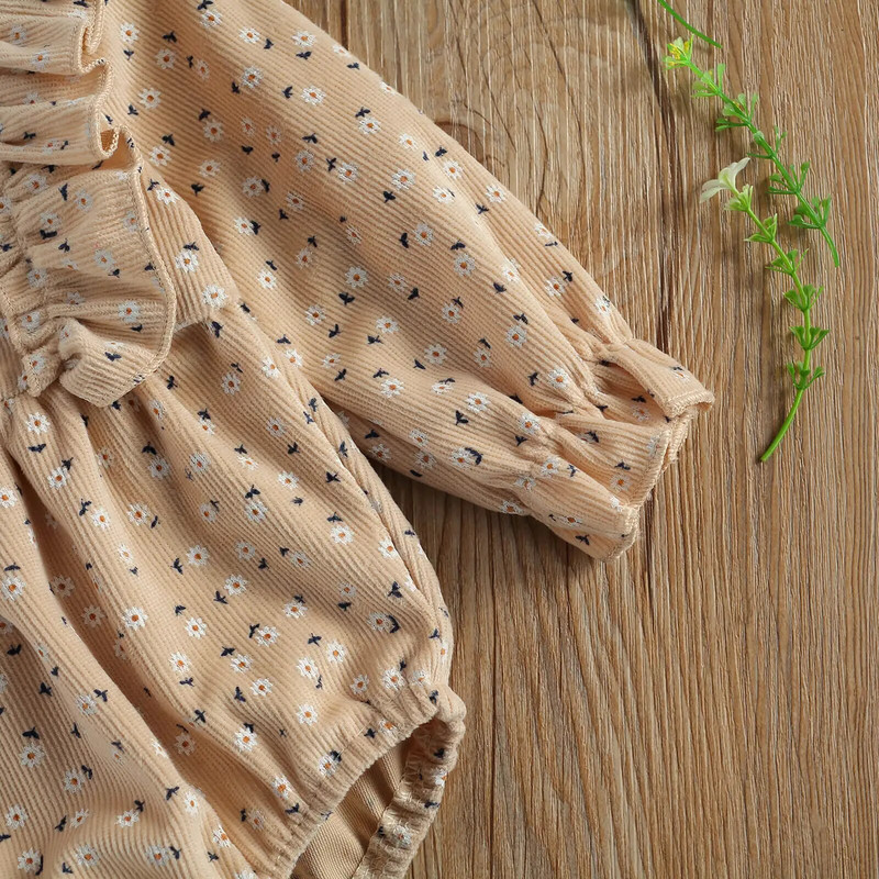 Βρεφικά ενδύματα κοριτσιών Floral κοτλέ βολάν ολόσωμη φόρμα νεογέννητα φθινοπωρινά μακρυμάνικα ρούχα