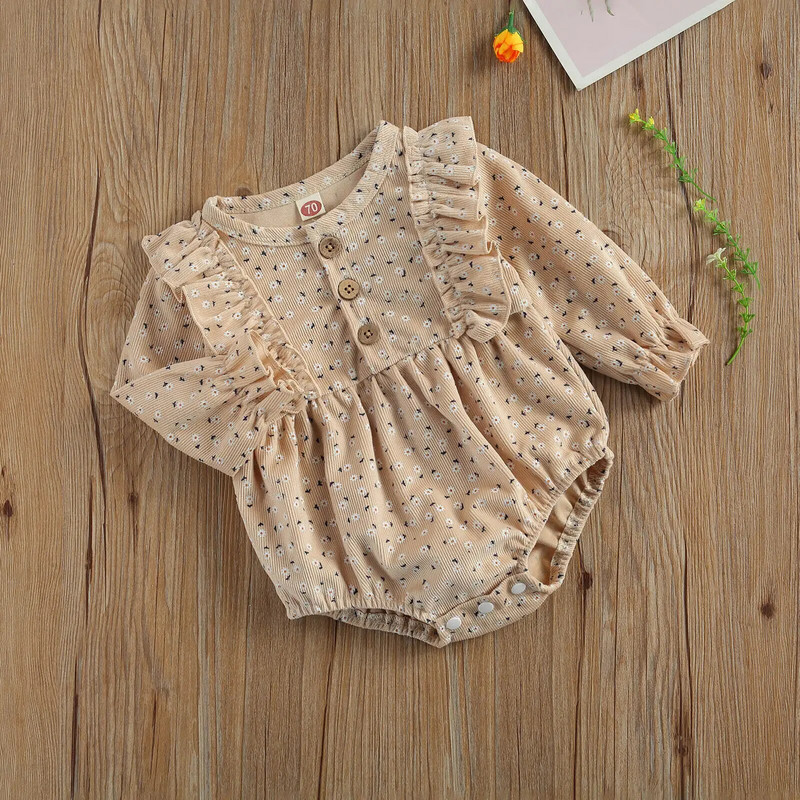 Βρεφικά ενδύματα κοριτσιών Floral κοτλέ βολάν ολόσωμη φόρμα νεογέννητα φθινοπωρινά μακρυμάνικα ρούχα