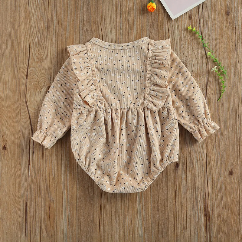 Βρεφικά ενδύματα κοριτσιών Floral κοτλέ βολάν ολόσωμη φόρμα νεογέννητα φθινοπωρινά μακρυμάνικα ρούχα