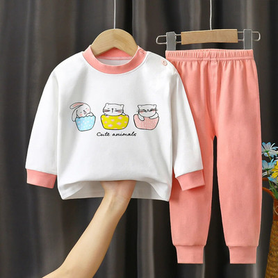 Φθινοπωρινό Χειμώνας καθαρό βαμβακερό σετ παιδικών εσωρούχων εμπριμέ κινουμένων σχεδίων Παιδικά σετ 2 τεμαχίων μόδα Φθινοπωρινά ρούχα Παιδική μακρυμάνικη φόρμα