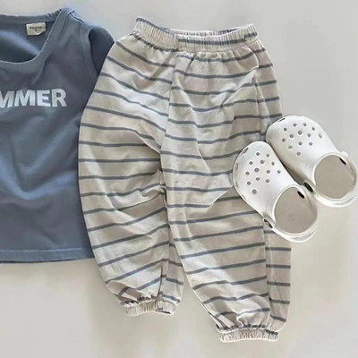 Vară 2023 Pantaloni largi cu dungi pentru bebeluși, din bumbac subțire, pantaloni casual pentru copii, băieți, fete, pantaloni harem, haine pentru sugari