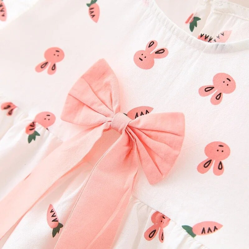 Καλοκαιρινό μωρό φορέματα για μωρά Ρούχα για νήπια Μόδα Κινούμενα σχέδια Εκτύπωση Φόρεμα Πριγκίπισσα με κοντομάνικο φιόγκο Νεογέννητα Παιδιά Χαριτωμένα ρούχα