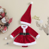 Ma&Baby 0-24M Crăciun Nou-Născut Bebeluş Fetiţă Roşu Salopetă din catifea Moş Crăciun Salopetă + Pălărie ţinute Costume de Crăciun D05