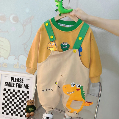 Drabužiai kūdikiams berniukams 2023 m. rudenį Nauji ilgomis rankovėmis dryžuoti kūdikių kelnaitės su petnešomis vakarietiški kūdikių vaikiški rūbai mažylei mergaitei žiema