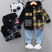 Επώνυμα βρεφικά ρούχα για αγόρια Κοστούμια Παιδικά συνονθύλευμα δικτυωτό με κουκούλα μακρυμάνικο για αγόρια ανοιξιάτικη Νέα μόδα πουκάμισο casual κοστούμι