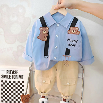 Επώνυμα βρεφικά ρούχα για αγόρια Κοστούμια Παιδικά συνονθύλευμα δικτυωτό με κουκούλα μακρυμάνικο για αγόρια ανοιξιάτικη Νέα μόδα πουκάμισο casual κοστούμι