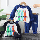 Μοντέρνο φθινοπωρινό παιδικό σετ για αγόρια άνοιξη και φθινόπωρο Νέο μοντέρνο κοριτσάκι Baby Splice Rabbit Μακρυμάνικο Σετ 2 τμχ