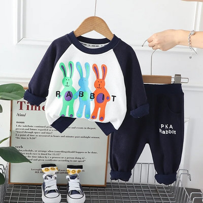 Μοντέρνο φθινοπωρινό παιδικό σετ για αγόρια άνοιξη και φθινόπωρο Νέο μοντέρνο κοριτσάκι Baby Splice Rabbit Μακρυμάνικο Σετ 2 τμχ