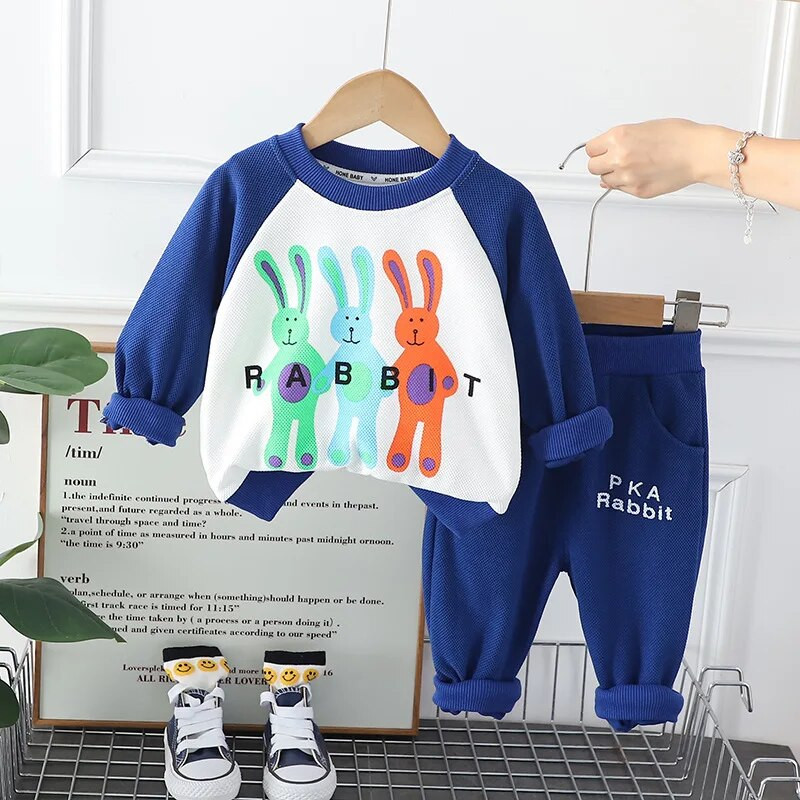 Μοντέρνο φθινοπωρινό παιδικό σετ για αγόρια άνοιξη και φθινόπωρο Νέο μοντέρνο κοριτσάκι Baby Splice Rabbit Μακρυμάνικο Σετ 2 τμχ