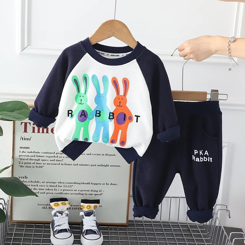 Μοντέρνο φθινοπωρινό παιδικό σετ για αγόρια άνοιξη και φθινόπωρο Νέο μοντέρνο κοριτσάκι Baby Splice Rabbit Μακρυμάνικο Σετ 2 τμχ